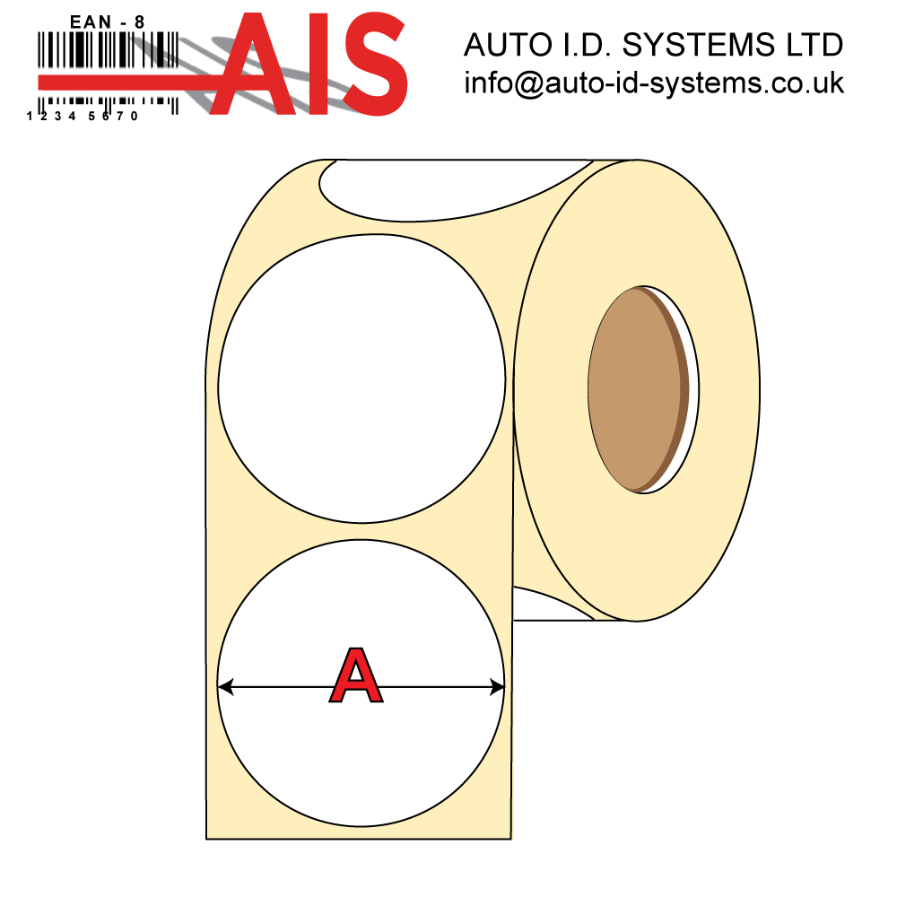 Gloss White Synthetic Label<br>65mm Diameter<br>Permanent Adhesive<br><br>For Small Desktop Label Printers
